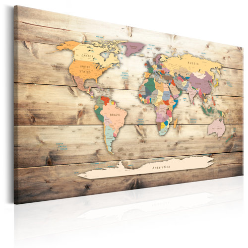 World Map  Colourful Continents Graphic Art 